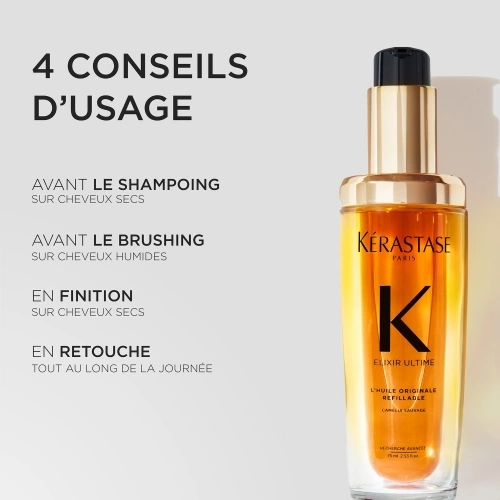 KÉRASTASE ELIXIR ULTIME L'Huile Originale sublimatrice- Huile nourrissante rechargeable pour tous types de cheveux 