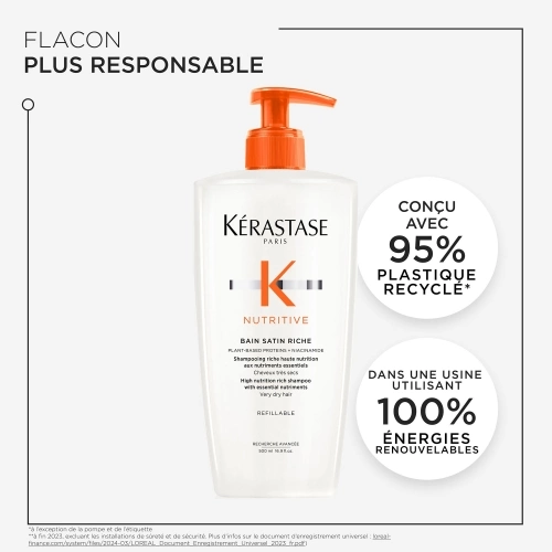 NUTRITIVE BAIN SATIN RICHE RECHARGEABLE Shampoo rich nutrition high in essential nutrients 