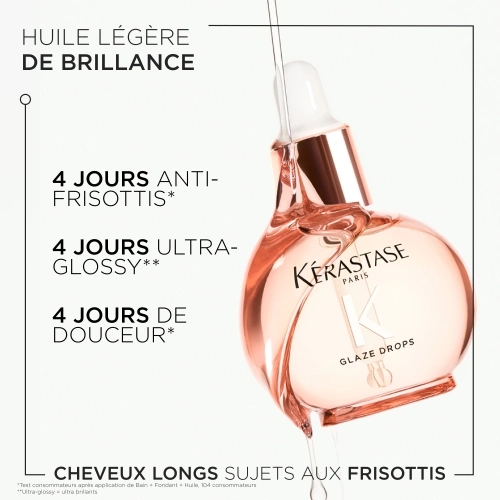 GLOSS ABSOLU HUILE GLAZE DROPS Huile légère de brillance pour cheveux longs sujets aux frisottis 