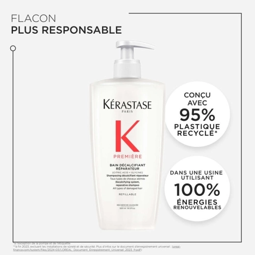 PREMIÈRE BAIN DÉCALCIFIANT RÉPARATEUR Shampoing décalcifiant réparateur pour cheveux abîmés 