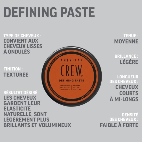 DEFINING PASTE Cire cheveux  homme fixation souple & effet mat 