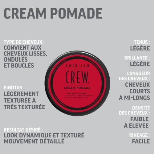 CREAM POMADE  Coiffage cheveux homme tenue souple & effet mat 